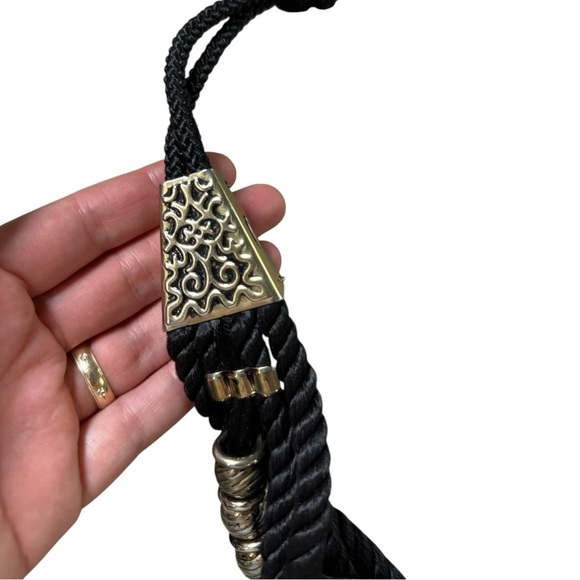 Elephant Statement Rope Belt 38” Length Black Silver Festival Boho - Picture 5 of 8